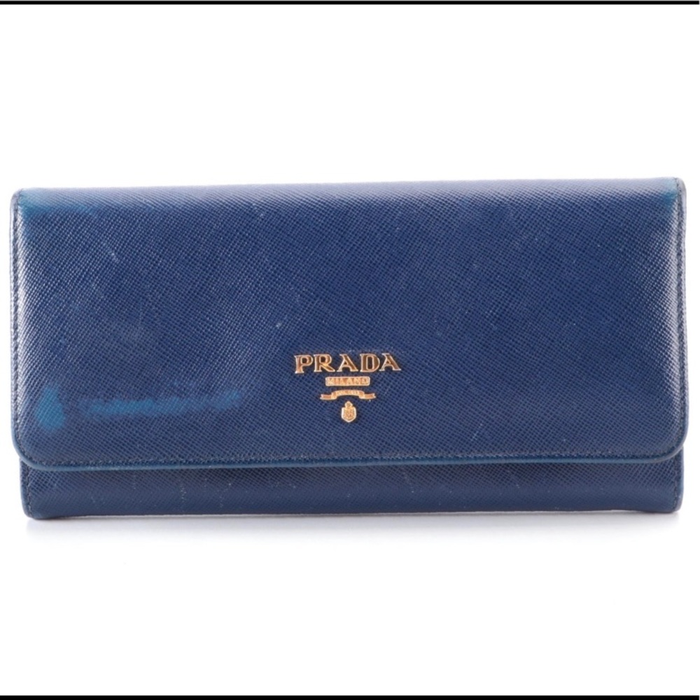 Prada Continental Wallet In Blue Saffiano leather with Box!! **Authentic**
